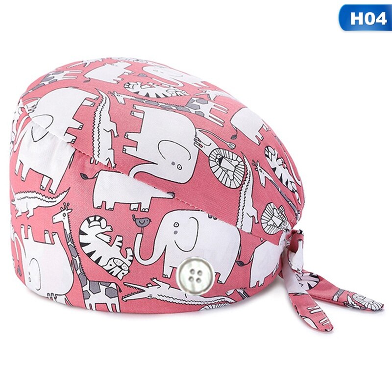 Flower Scrub Cap Pattern Nursing Work Hat Veterinarian Women Men Cotton Tie Back Washable SPA Beautician Chef Skull Cap: 4