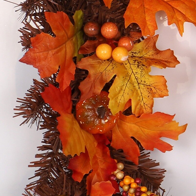 Kunstige ahorn blade krans halloween pvc fyrretræer ahorn blad rotting dør ornament kunstige græskar krans