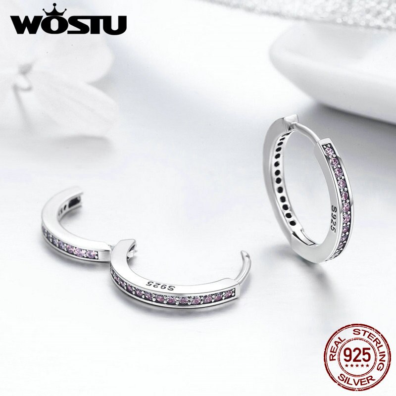 Wostu 100% 925 Sterling Zilveren 4 Kleuren Eenvoudige Goud Kleur Clear Cz Vrouwelijke Stud Oorbellen Voor Vrouwen Mode sieraden