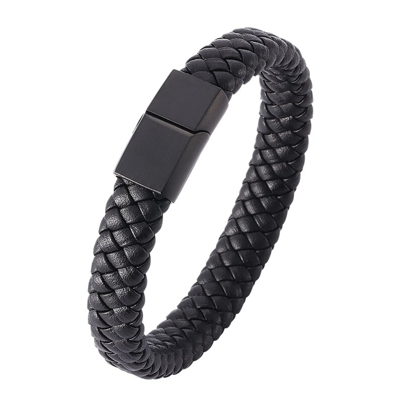 Bracelet Men Braided Leather Bracelet Exquisite Stainless Steel Magnetic Clasps Wrist Band Bangles BB740: Black 1 / Wearing Length 165mm