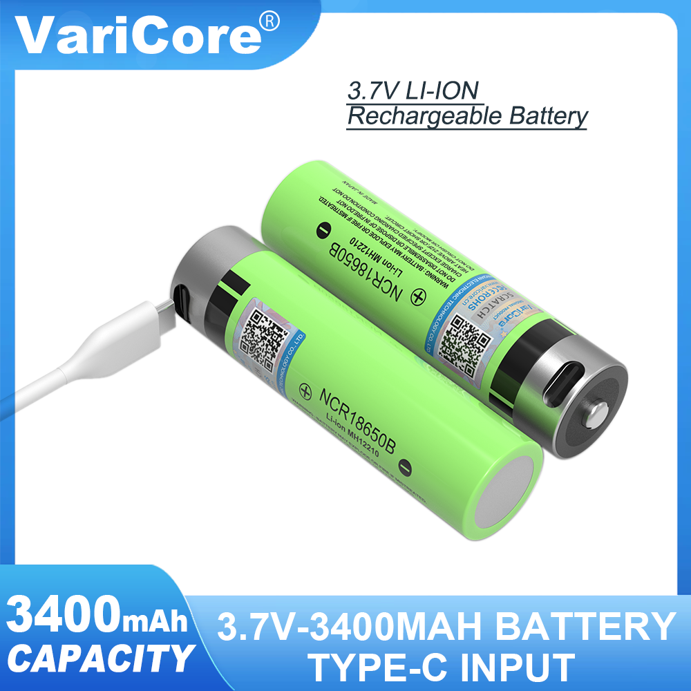 VariCore 3.7v 18650 3400Mah Lithium Battery TYPE-C portable Rechargeable batteries NCR18650B for Home Remote Control Flashlight