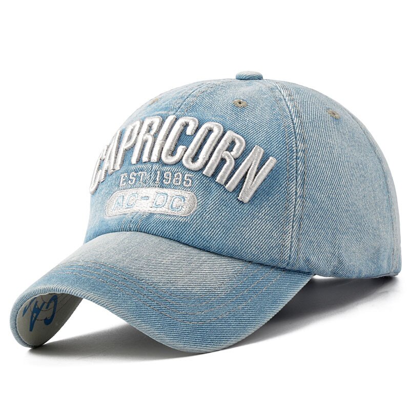 2022 Denim Baseball Deckel Männer Frauen Stickerei knapp Jeans Hysterese Hütte Casquette Sommer Sport Hüfte hüpfen Deckel Gorras unisex hüte: CAPRICORN Himmel Blau