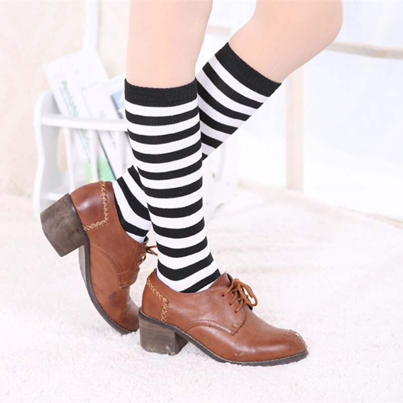 Women Girls Knee High Long Stripe Stocking Printed Thigh High Striped Cotton Socks 8 Colors Sweet Cute Plus Size Knee High Socks