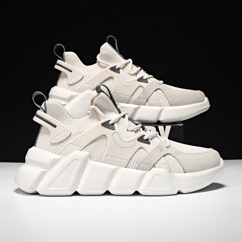 Fujin Unisex Men Women Chunky Sneakers Platform Spring Breathable Comfort Casual Sport Shoes White Vulcanized Shoes