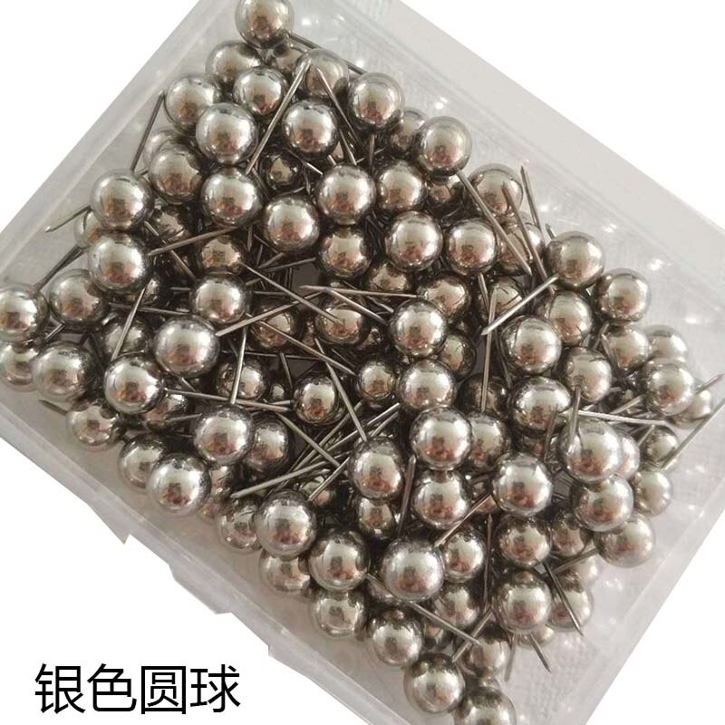 100/200 pièces tête de boule broches punaises multicolore broche à coudre pratique couture décoration épingles bricolage artisanat ornement couture outil: Silver-Round / 200pcs