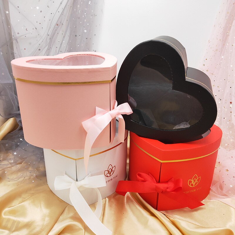 Heart Shaped Double Layer Rotating Box Transparent Window Packaging Case Wedding Party Cardboard Box For Valentine's Day