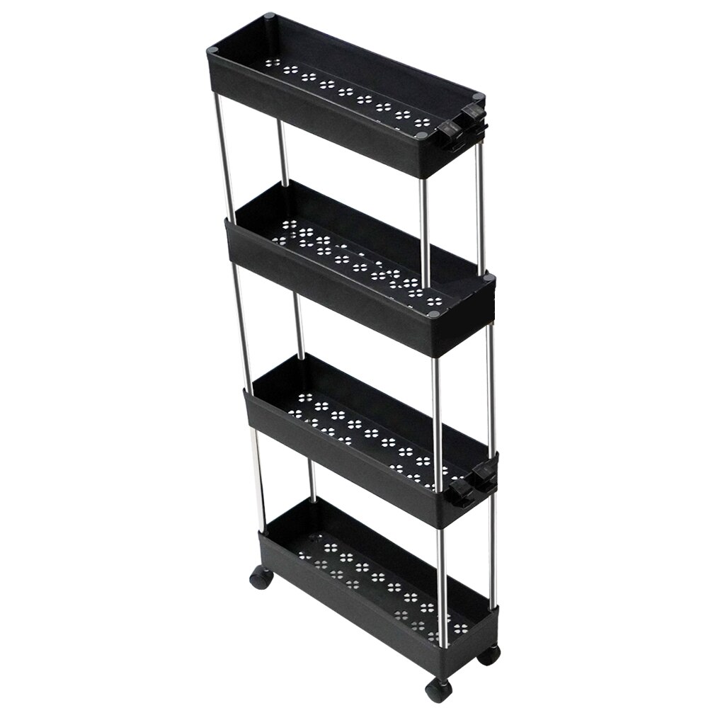 Carro Multiuso Estrecho Auxiliar con Ruedas Cocina Oficina Baño de 3 o 4 Niveles: Negro 4 Niveles