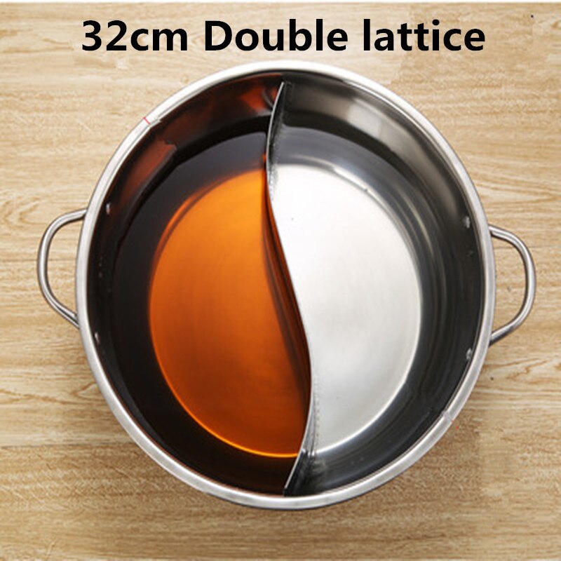 28-30cm rustfrit stål 1.5mm 2 gitter tykt dobbelt øre suppe komfur gryde dobbelt opdelt køkkengrej tallerken tallerken induktion komfur: Dobbelt gitter 32cm