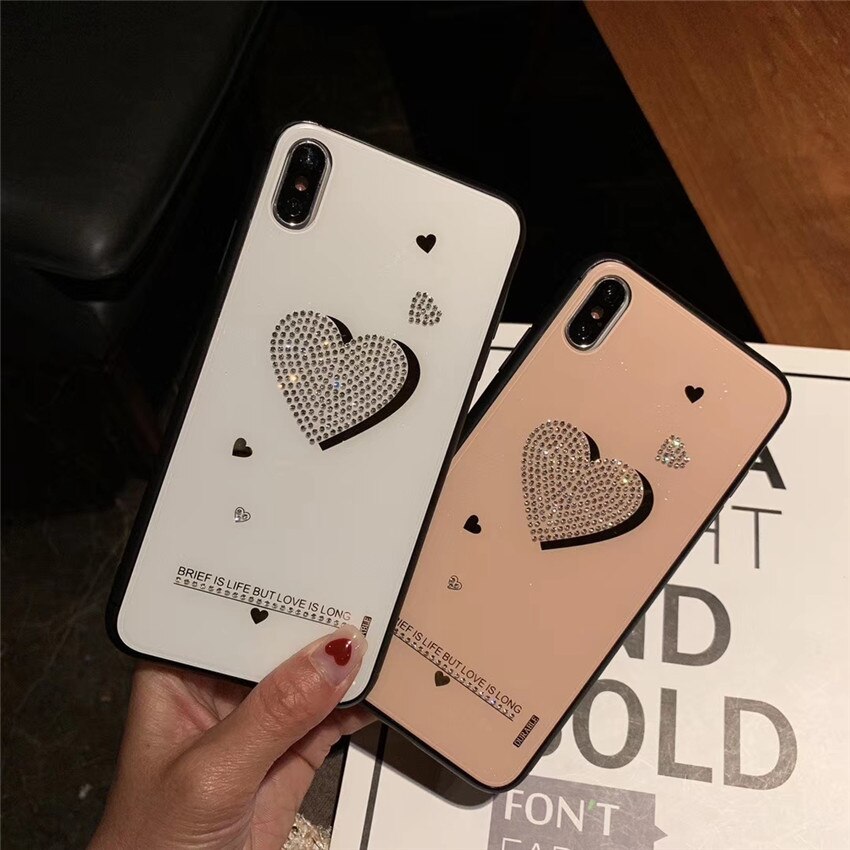 Für iPhone 7 6s 8 Plus 6 X Xs Xr Max 6 Fall Diamant Glänzenden Strass Herz blling Zurück abdeckung Schutz Telefon Fall Fundas Coque