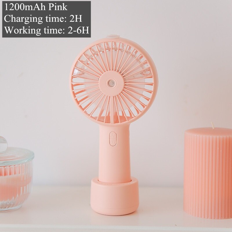 Battery Portable Water Spray Mist Fan Electric USB Rechargeable Handheld Mini Fan Cooling Air Conditioner Humidifier for Outdoor: 1200mah pink