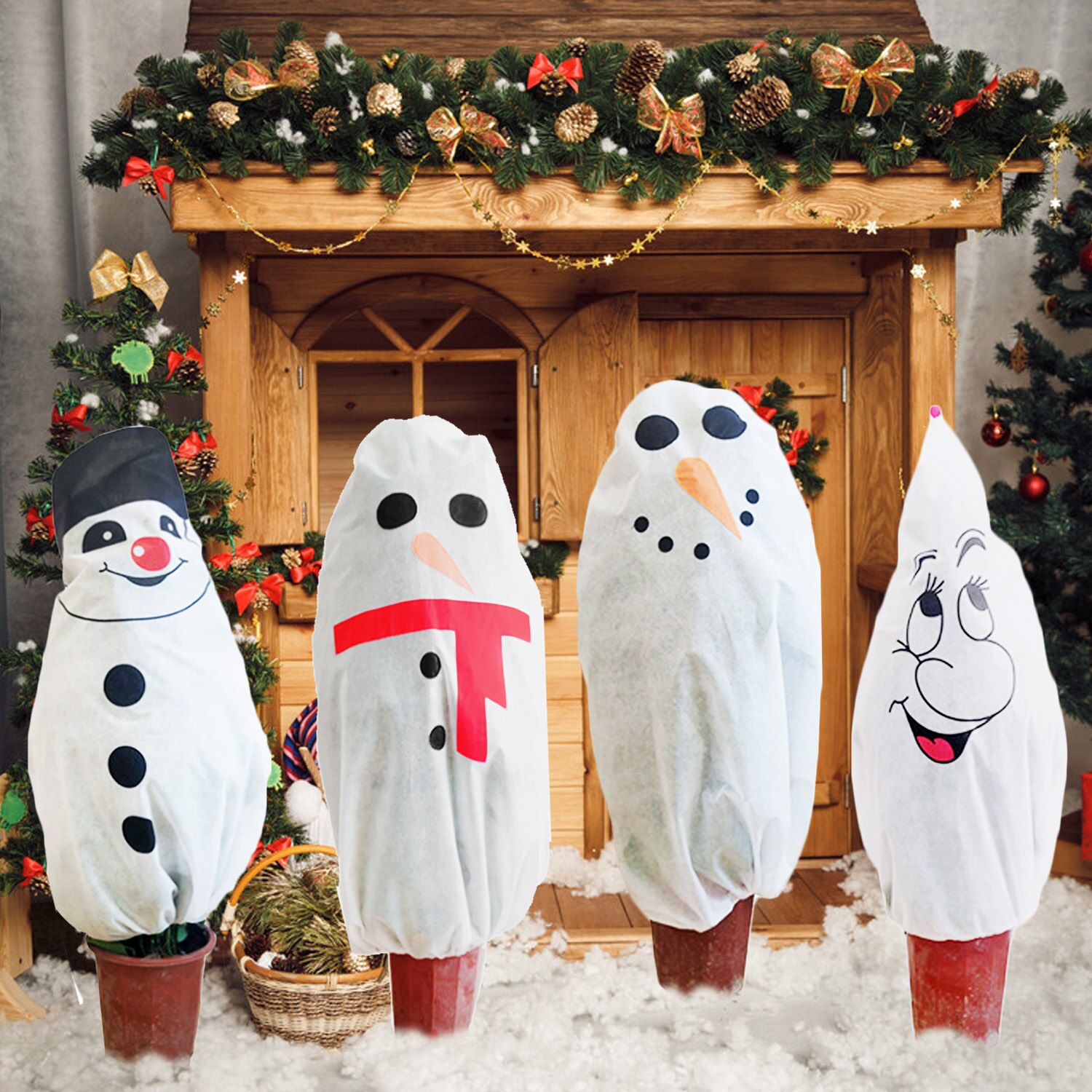 Behogar Cartoon Winter Warm Kerstboom Cover Plant Wrap Deken Freeze Bescherming Protector voor Koud Weer 90x103 cm