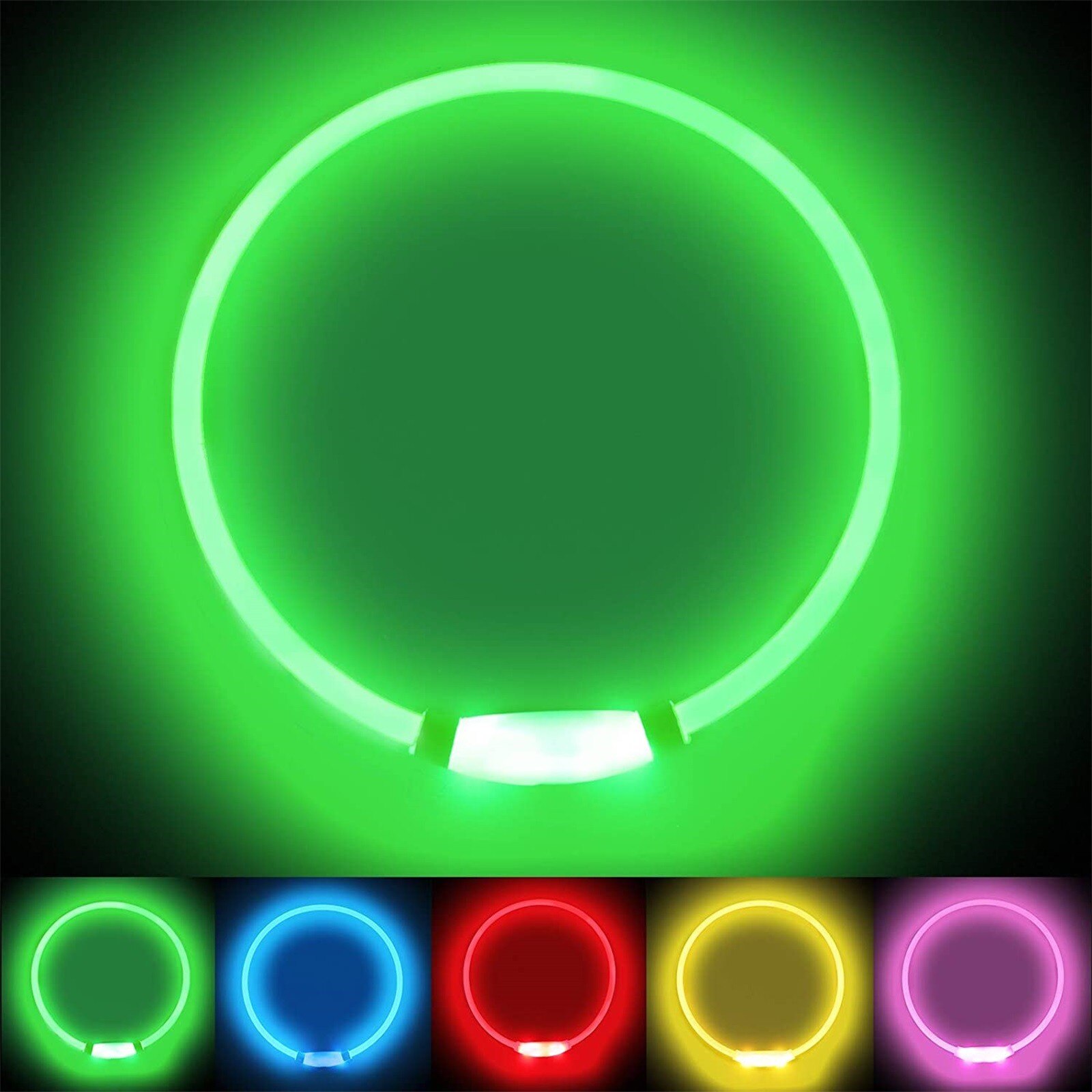 Led Usb Dog Collar Rechargeable Led Charging Tube Flashing Night Dog Collars Glowing Luminous Safety Pets Dog Collar: green