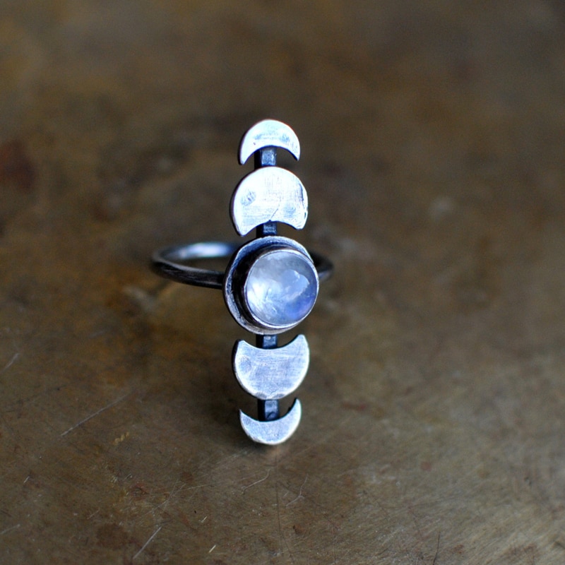 ZHOUYANG Ringen voor Vrouw Man Eenvoudige Vintage Maansteen Crescent & Volle Maan Zilver Kleur Mode-sieraden KCR229