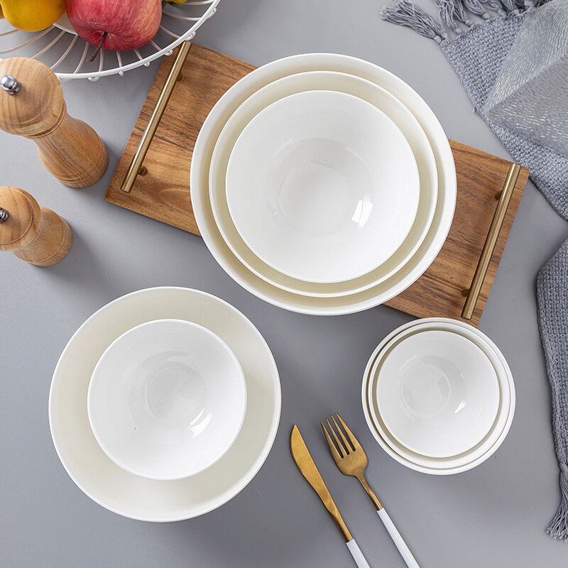 Bol de riz chinois blanc pur, bol de soupe à nouilles en céramique, bol à nouilles instantanées, fournitures d&#39;hôtel, vaisselle chinoise