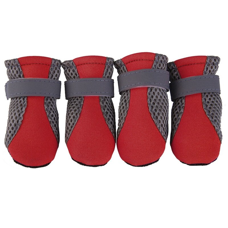 Comfortable Breathable Dog Shoes Anti-slip Pet Boots Paw Protector Reflective Straps Dog Teddy Cute Breathable Net Shoes: Red / L
