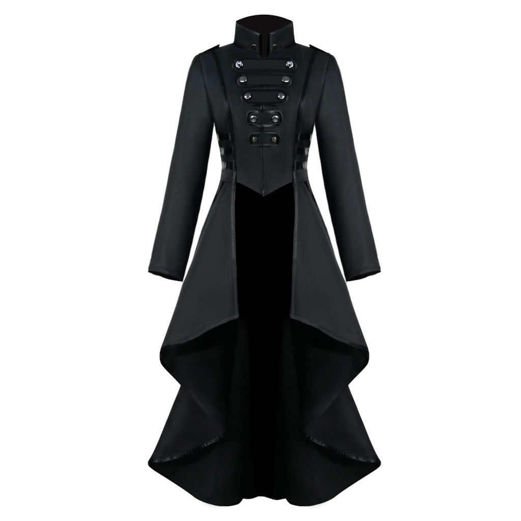 Vrouwen Gothic Steampunk Knop Kant Corset Halloween Kostuum Jas Tailcoat Jas herfst winter jassen en jassen vrouwen jas: Black  / XXXL