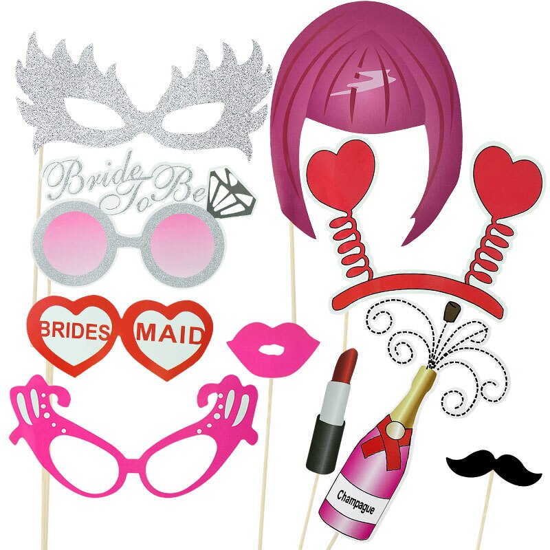 10pcs Wedding Photo Booth Props Just Married Photobooth Party Decorations Team Bride Bridal Shower Bachelorette Accessories