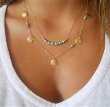 Gold Color Multilayer Coin Tassels Lariat Bar Necklaces Beads Choker Feather Pendants Necklaces For Women Bijoux: Style 11