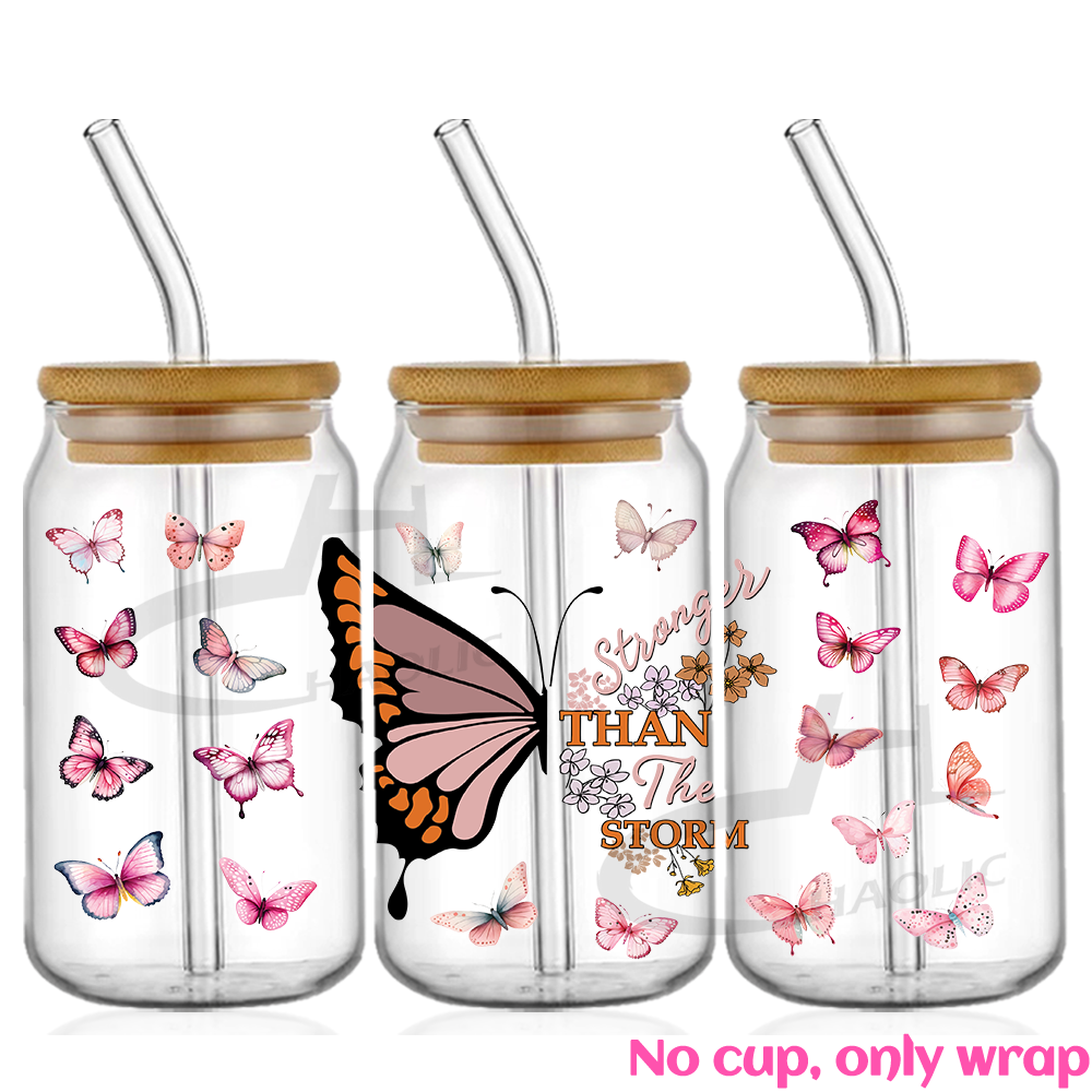 Hermosa mariposa flor UV DTF tazas envoltura pegatina DIY etiqueta transferencia pegatina impresión impermeable: Chocolate