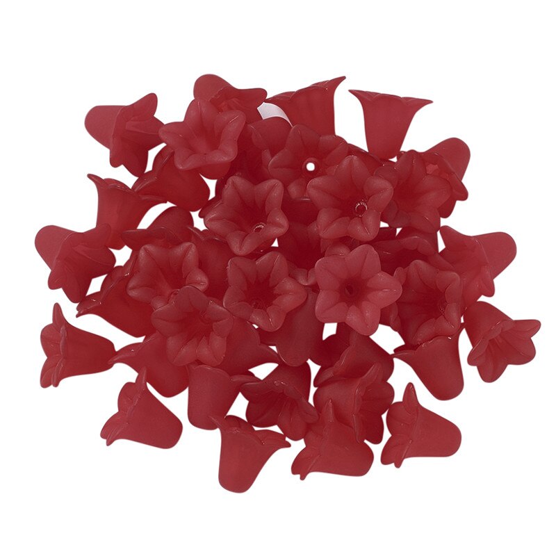 50pcs Transparent Acrylic Flower Beads Spacer Bead Cap Frosted for Jewelry Making DIY Bracelet Necklace Supplies 16x12mm: Red