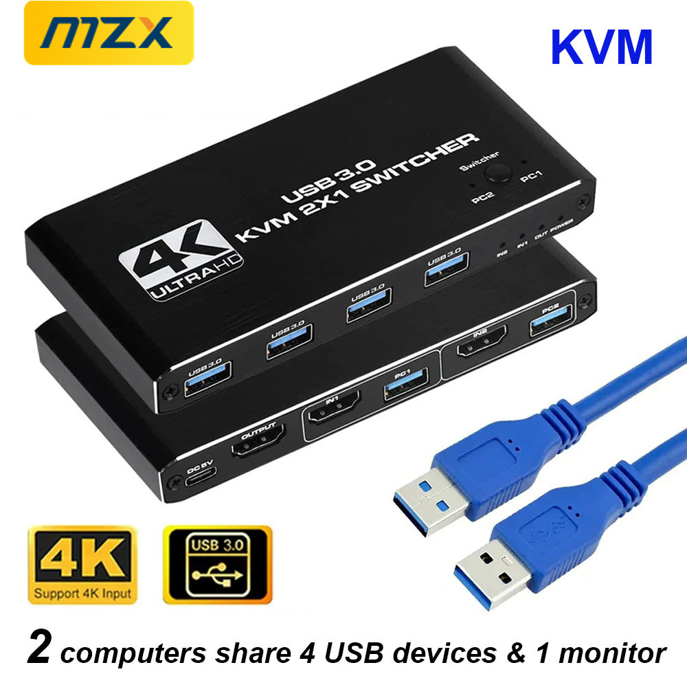MZX KVM-schakelaar 2 in 1 uit 4K bij 60 Hz HDMI-compatibel USB 3.0 Hub Docking Station Dock Computers PC Deel Toetsenbord Printer Schijf KVM