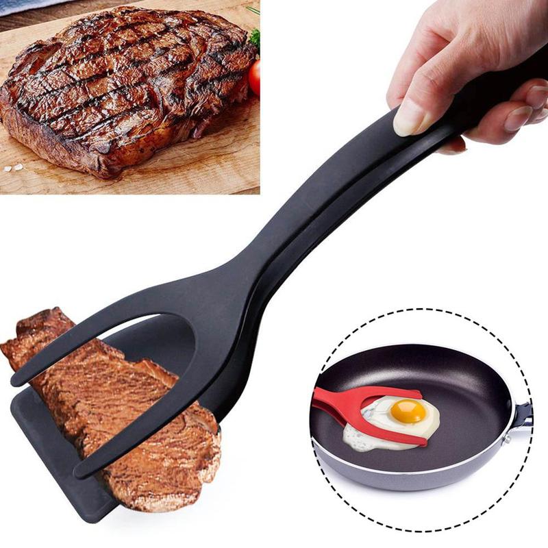 Tortitas de huevo frito tortilla vuelta 2 en 1 espátula cuchara agarre pinzas espátula para huevos pinza accesorios de cocina