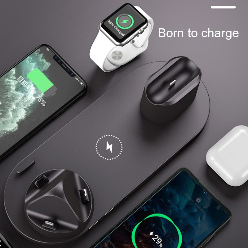 6 in 1 Caricatore Senza Fili 10W Qi veloce caricabatterie per iPhone Airpods CONTROLLO di QUALITÀ 3.0 di trasporto Veloce di Ricarica per Mela orologio Stazione Del Bacino Del Caricatore