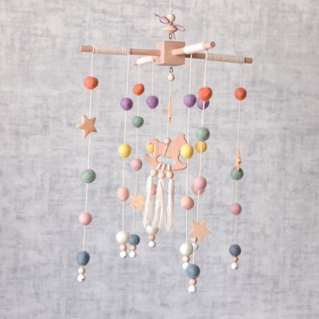 Baby Rattles Mobile Wooden Beads Trojan Wind Chimes Baby Toys For Kids Room Bed Hanging Decor Tent Decor Photography Props: Horse set