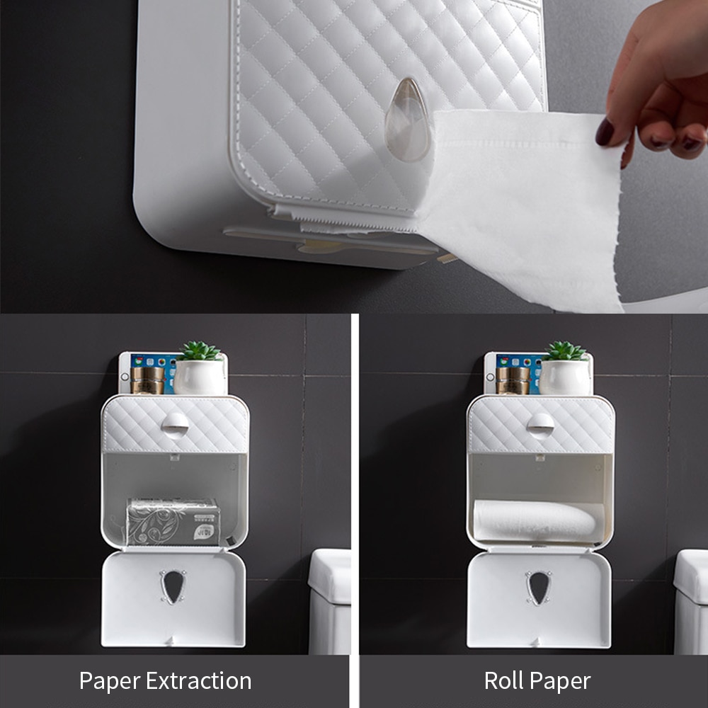 Bathroom Paper Towel Holder Wall-Mounted Paper Towel Dispenser With Storage Box Coreless Toilet Tissue Box Extraction Dispenser