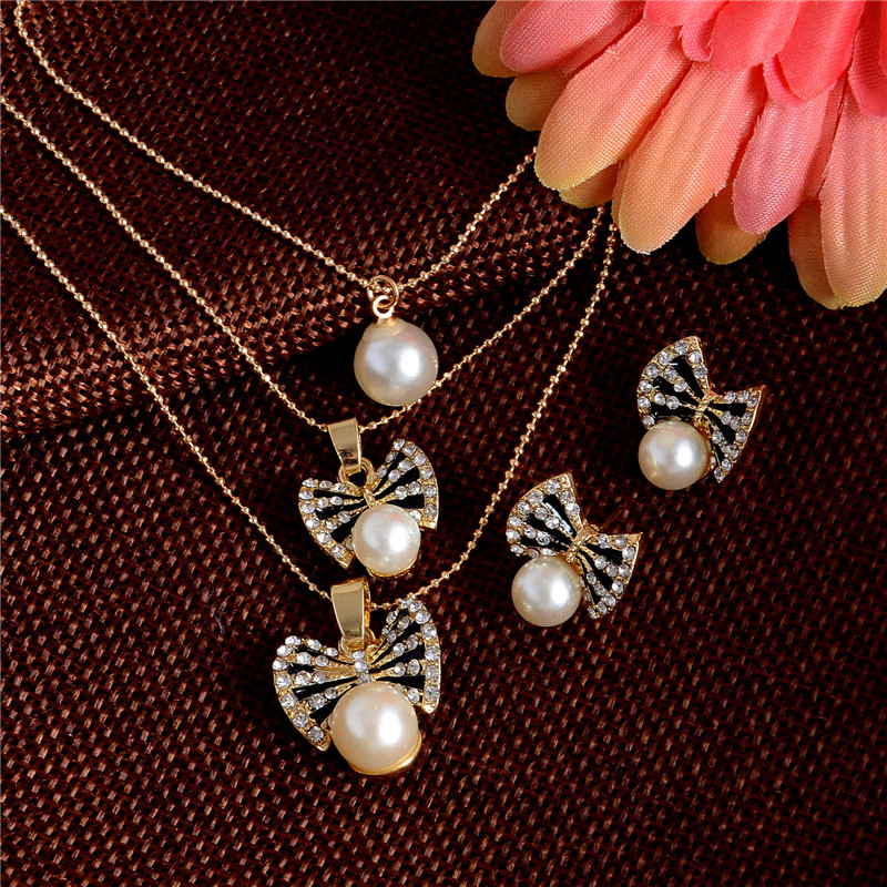 Hesiod-Conjunto de collar y pendientes de perlas de imitación de copo de nieve blanco, collar de cristal austriaco, conjuntos de joyería para mujer: F384