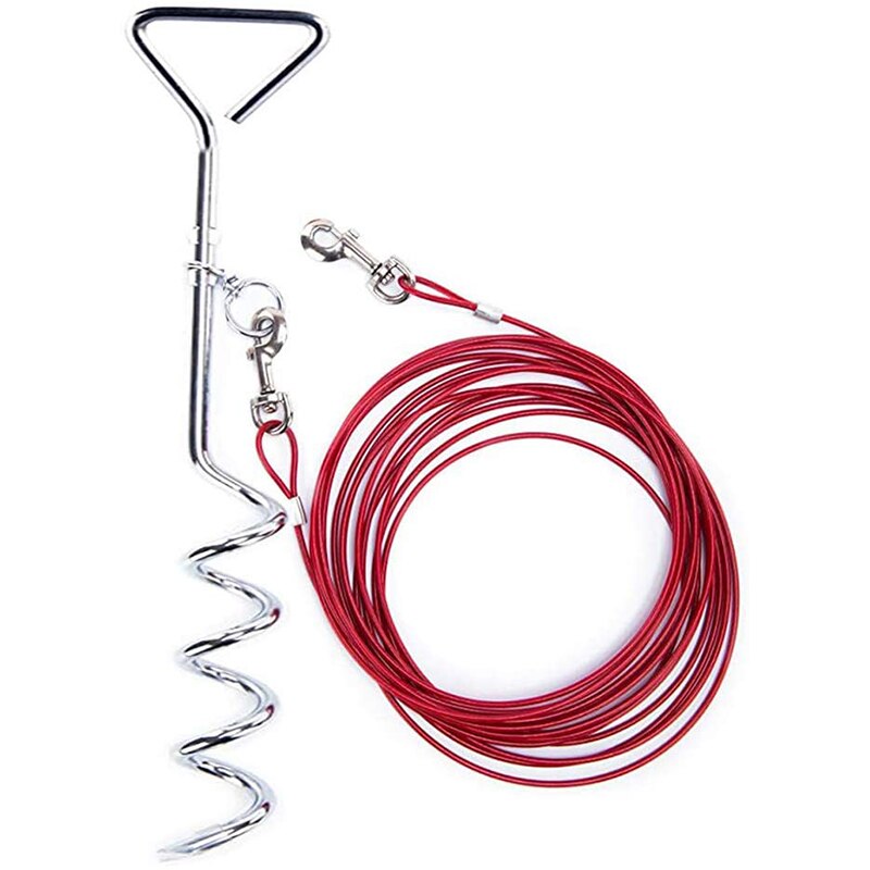 3M 5M 11M Hond Stake Tie Out Kabel En Reflecterende Stake 16 Ft Outdoor Yard En Camping, voor Kleine Medium Grote Honden Tot £ 125: Red / With 5M Leash