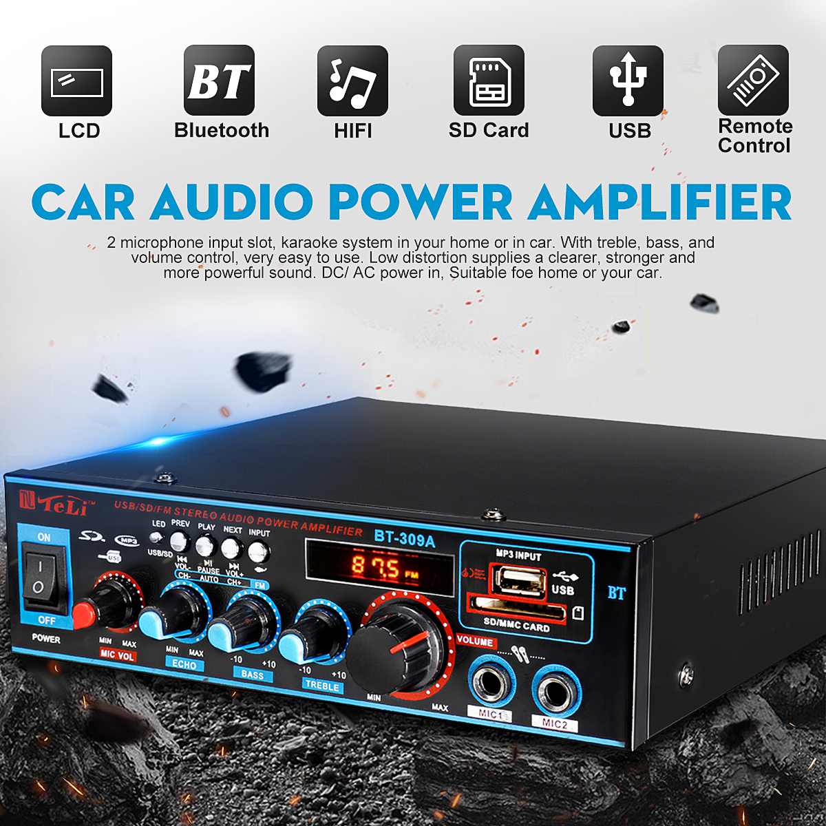 800W Audio Power Amplifier bluetooth HiFi Stereo Hi-Fi Amplifier FM Radio Home Theater Karaoke Amplifier with Remote Control