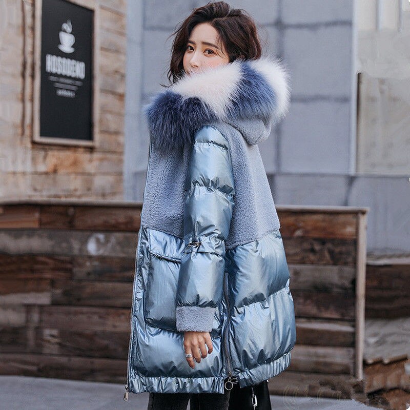 Vinter stor pälskrage parkas jacka dam tjock varm jacka kappa långa vinterjackor plus size dam vadderad överrock