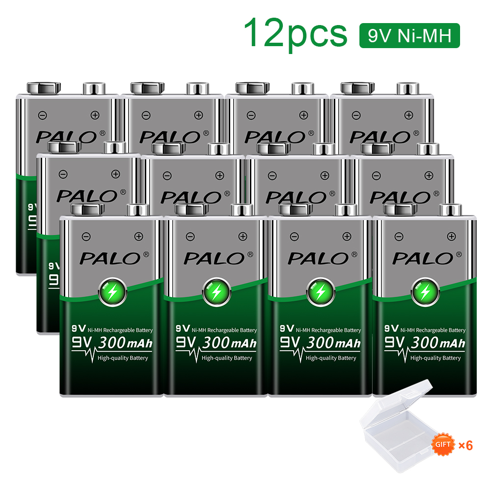 PALO rechargeable 9V 6f22 battery 300mAh 9V NiMH rechargeable battery low self discharge batery for toys: green