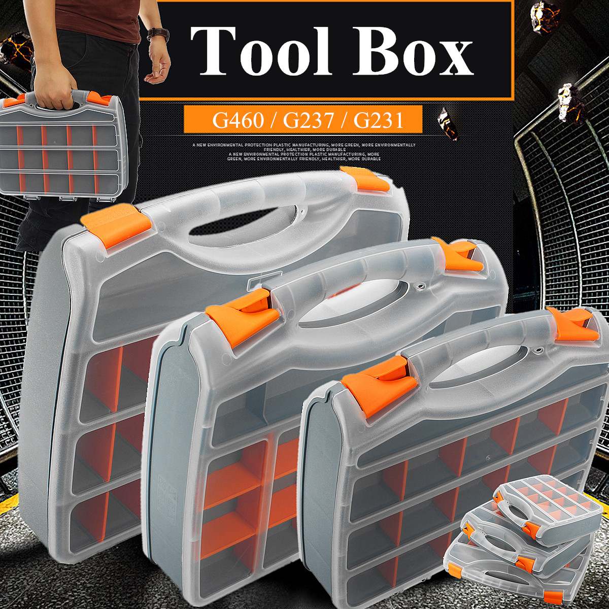 Tool Organiser Compartment Box Case Storage Screw Nail Nut Bolt 3 Sizes Lightweight Removable Polypropylene