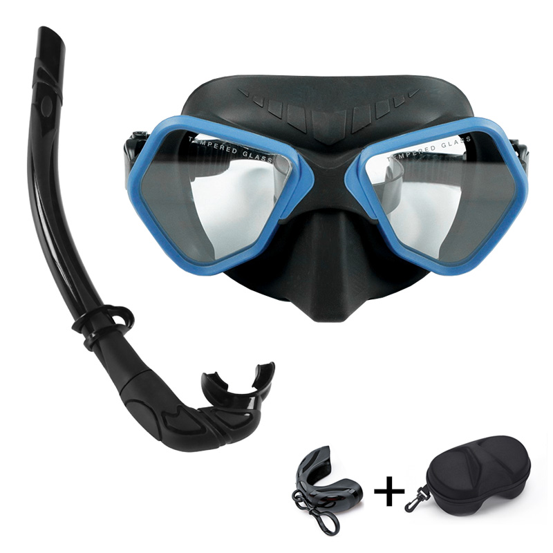 2022 Mode Gratis Duikbril Professionele Lage Volume Snorkelen Bril Volledige Gezicht Adult Scuba Masktempered Glas: Black blue02