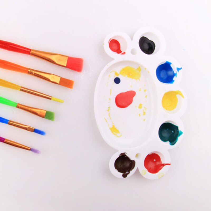 Set van 6 platte kinderverfkwasten met kleurrijke kunststof handvaten en nylon verfkwasten, teken- en kunstbenodigdheden, doe-het-zelf knutselspullen