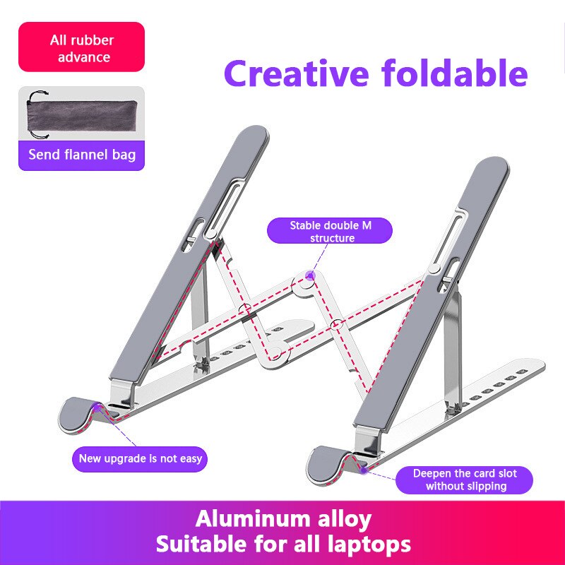 Lichtgewicht Tablet Beugel Portable Laptop Stand Aluminium Laptop Houder Laptop Accessoires Suporte Notebook Monitor Stand: full silicone