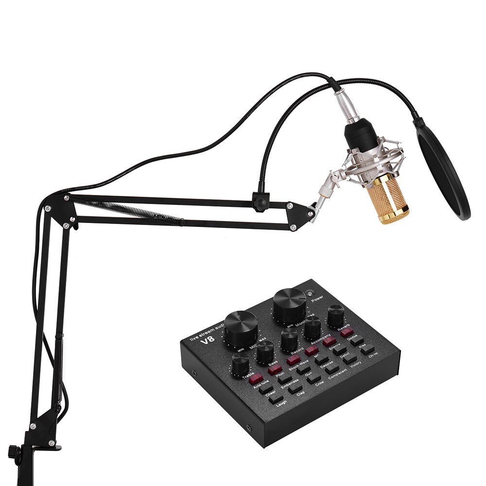 External Audio Mixing Sound Card USB Audio Interface with Multiple Sound Effect Built-in Battery Recording Condenser Mic Kit Set
