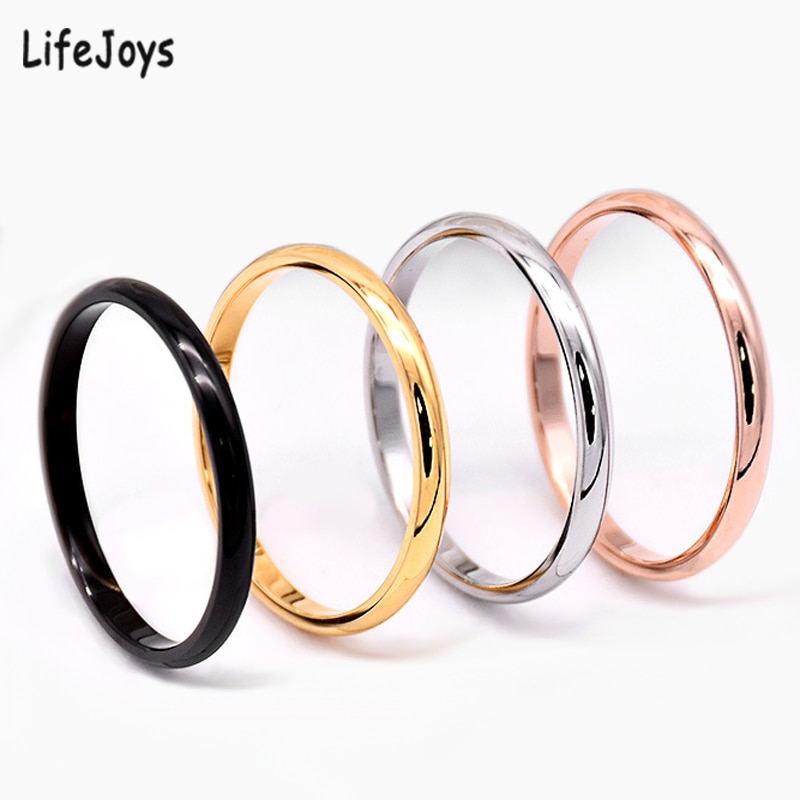 Anillo fino de acero inoxidable de 2mm, oro rosa y negro para mujeres y hombres, joyería minimalista para , de Simple, tamaño 3 a 10