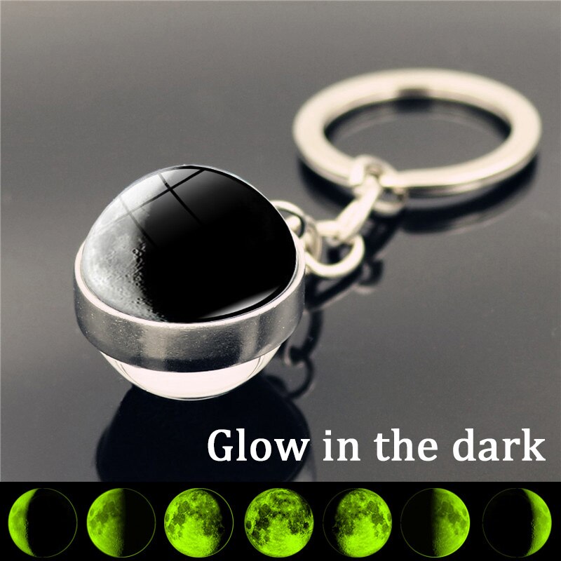 Glow In The Dark Moon Sleutelhanger Charms Lichtgevende Sieraden Accessoires Double Side Glas Bal Sleutelhanger Autosleutel Houder voor Vrouwen