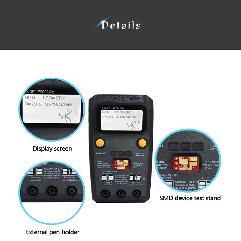 Digital transistor esr 02 pro tester smd komponenter diode triode motstand kondensator induktor meter multimeter med pinsett
