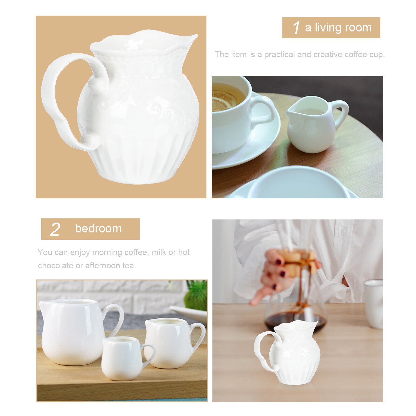 Drinking Mug Decorative Coffee Cup Hotel Ceramic (White)