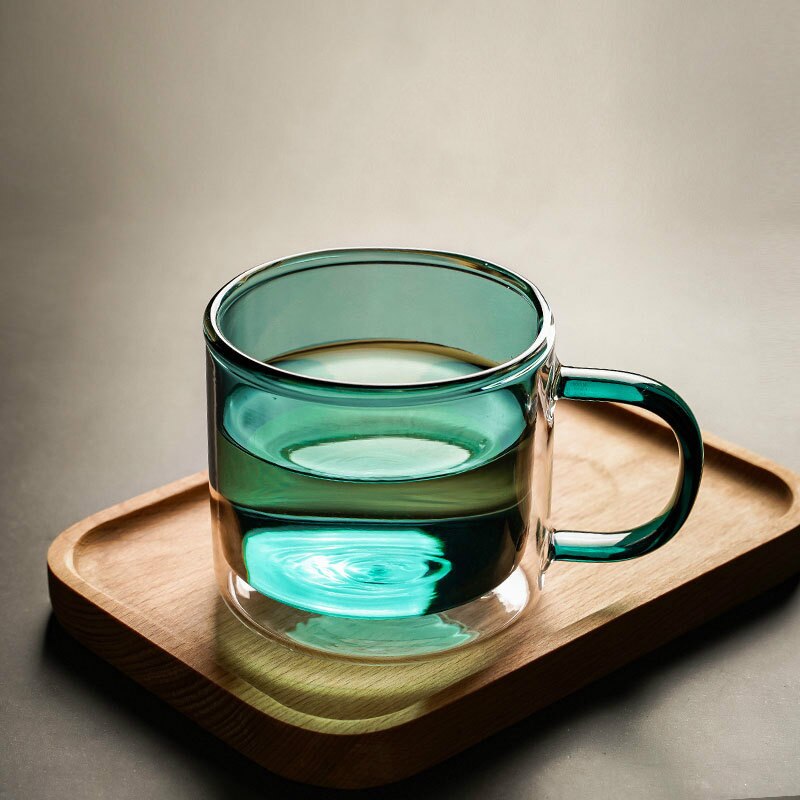 Nordic Style Double Wall Glass High Borosilicate Colored Glass Cup Heat Resistant Tea Coffee Mug with Handle Whiskey Beer Mug: Green