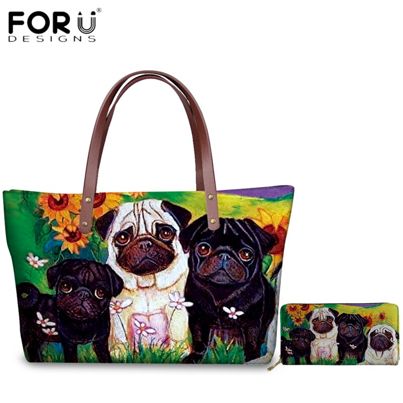 FORUDESIGNS Kawaii Chihuahua wzór Zipper torebki wysokiej jakości duże torby na ramię dla kobiet rozrywka 2 sztuk/zestaw torby na ramię: AMYY030AL-Z21