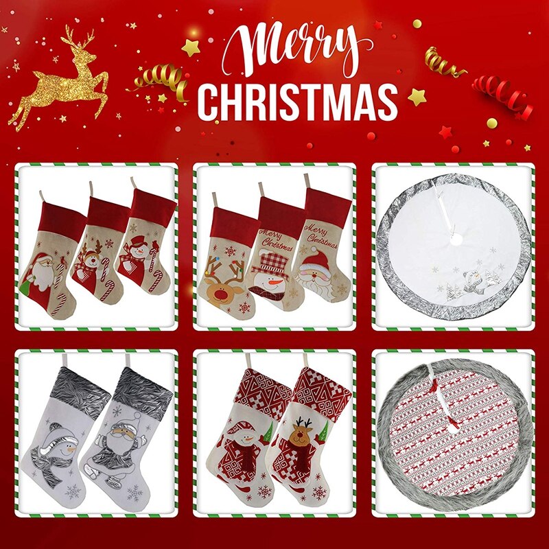 Dejlige julestrømper sæt  of 3 santa, snemand, rensdyr, xmas karakter 3d plys linned hængende tag strik kant