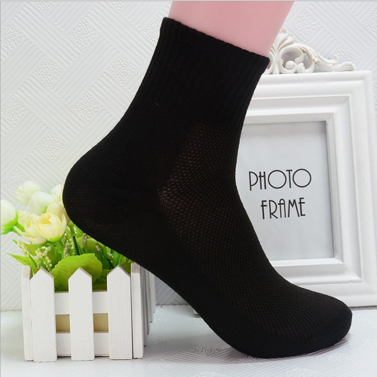Meias masculinas, cada pacote com 5 pares de meias de malha de poliéster, masculinas, esportivas, de algodão, confortáveis, para o verão: black