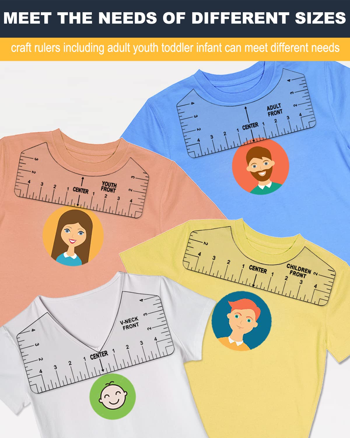 9 Pcs T-Shirt Rulers to Center Designs,Tshirt Ruler Guide for Vinyl Alignment,Shirt Front Back Measurement Tool for Heat Press