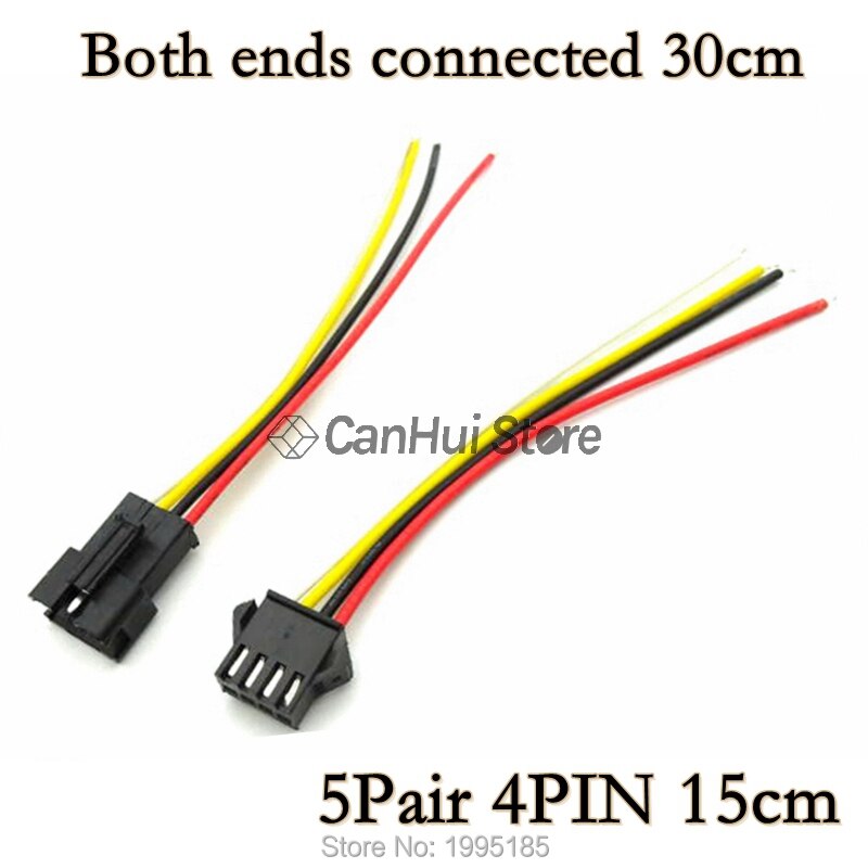Conector de cable macho a hembra, 2-5 pares, 10/15/20cm, JST SM 2P 3P 4P, tiras LED, conectores de controlador de lámpara, adaptador rápido: 5Pair 4PIN 15cm