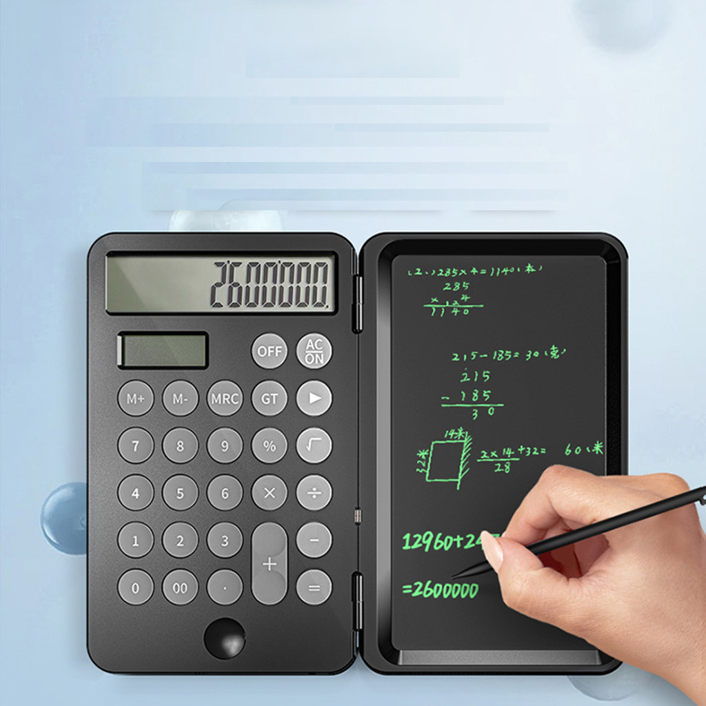 Calculator Writing Tablet Black Memo Pads Standard 12 Digit Hand-Held Battery Desktop Calculators for Home Kids Students